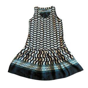 Cotelac Fun Print Fit N Flare Dress Sleeveless Shift Satin Bohemian Size 6 Women